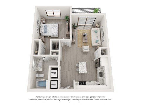 Floor plan for 1 bed, 1 bath, 771 sqft